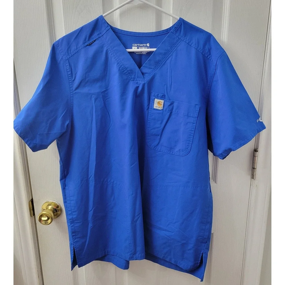 Carhartt Force Scrub Top Large Royal Blue Modern Fit V-Neck C16113 Short Sleve